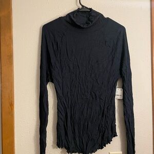 NWT Free People Black Crinkle Long Sleeve Top